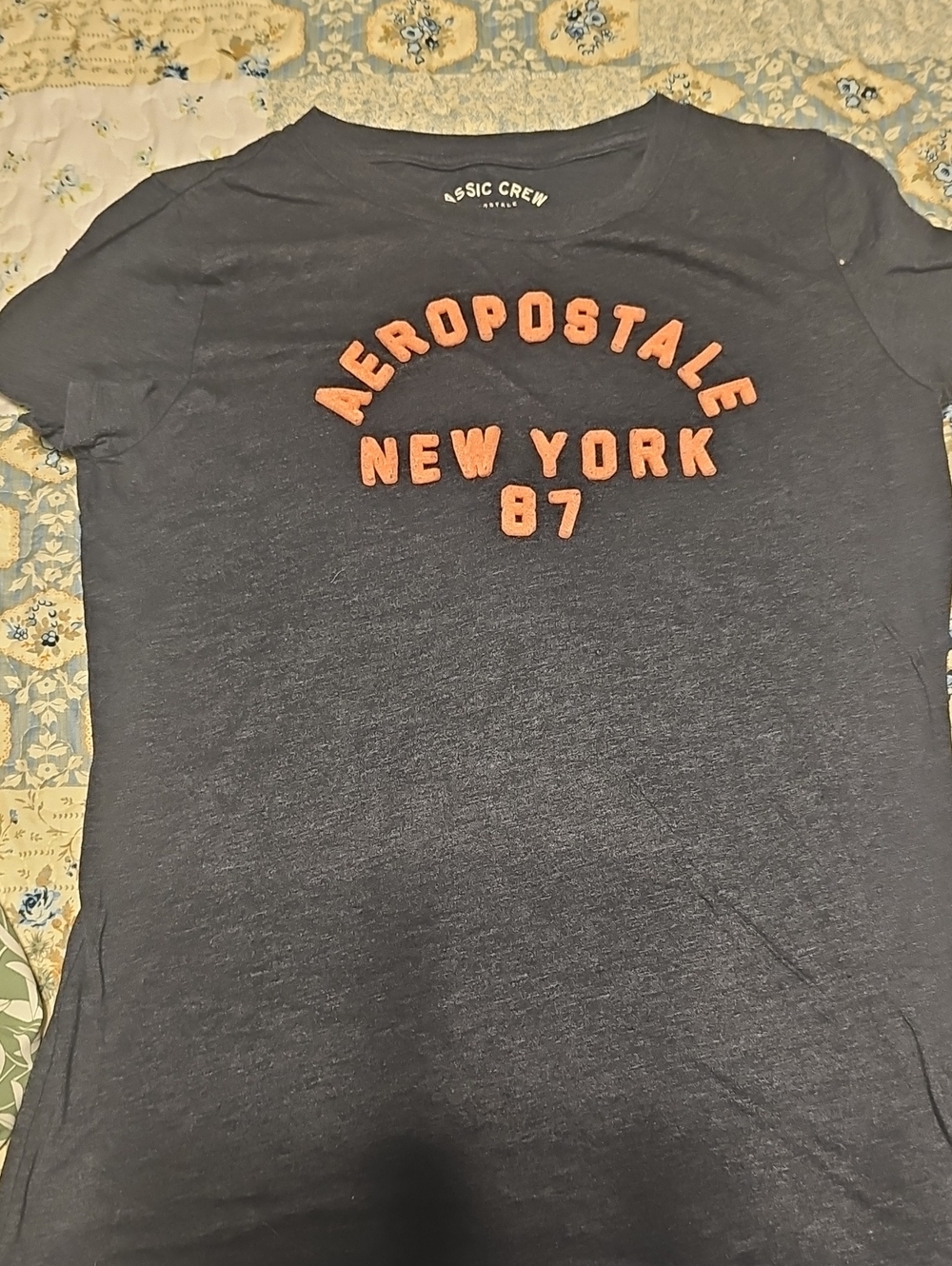 Aeropostale Navy Tee with Orange Raised Logo